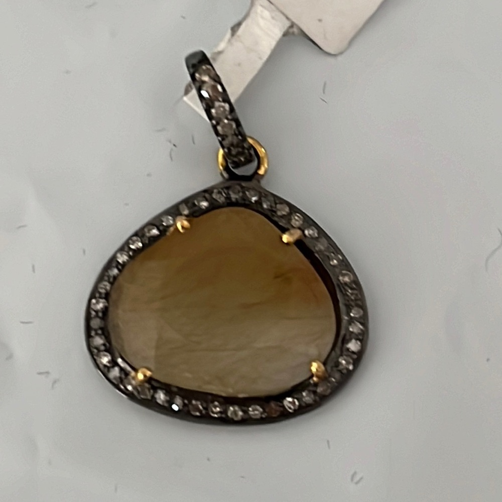 Beautiful semi precious stone with genuine diamonds pendant